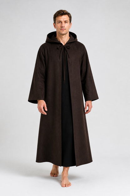 Black Long Hooded Robe with Drawstring product detail 2