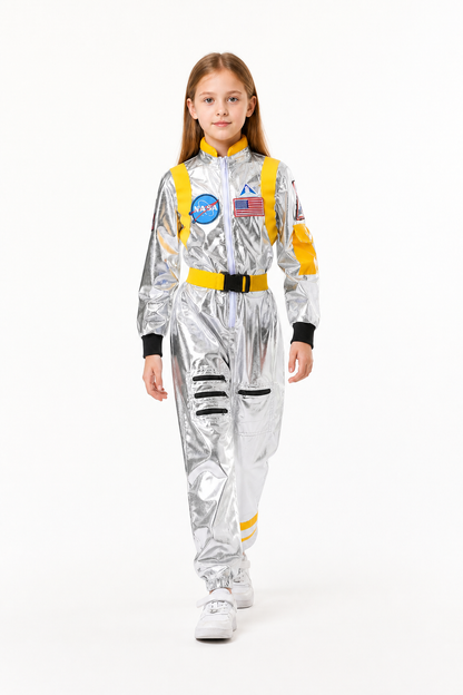 Silver Carnival Astronaut Jumpsuit with Emblems Costumes detail 2