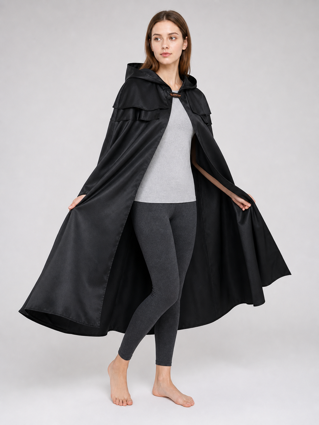 Black Hooded Cloak with Necklace