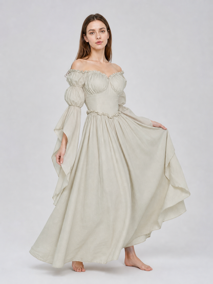Long Vintage-Style Ruffled Dress