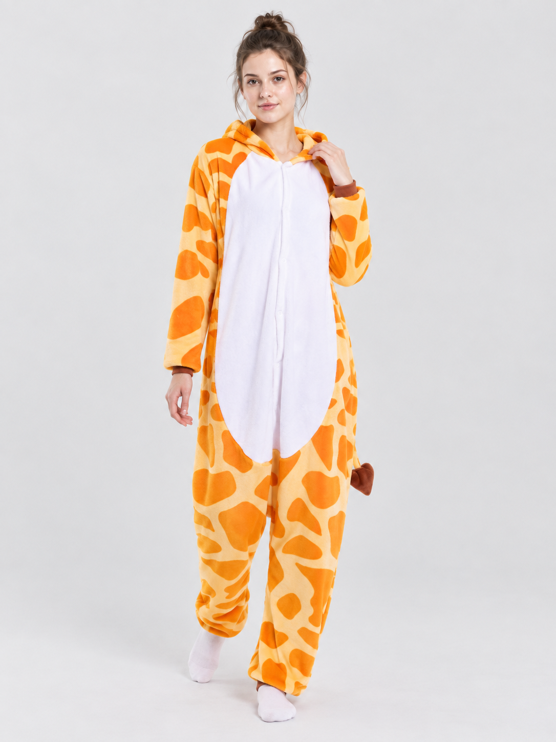 Flannel Pajama Jumpsuit with Giraffe Hood