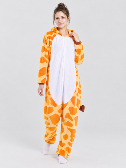 Flannel Pajama Jumpsuit with Giraffe Hood
