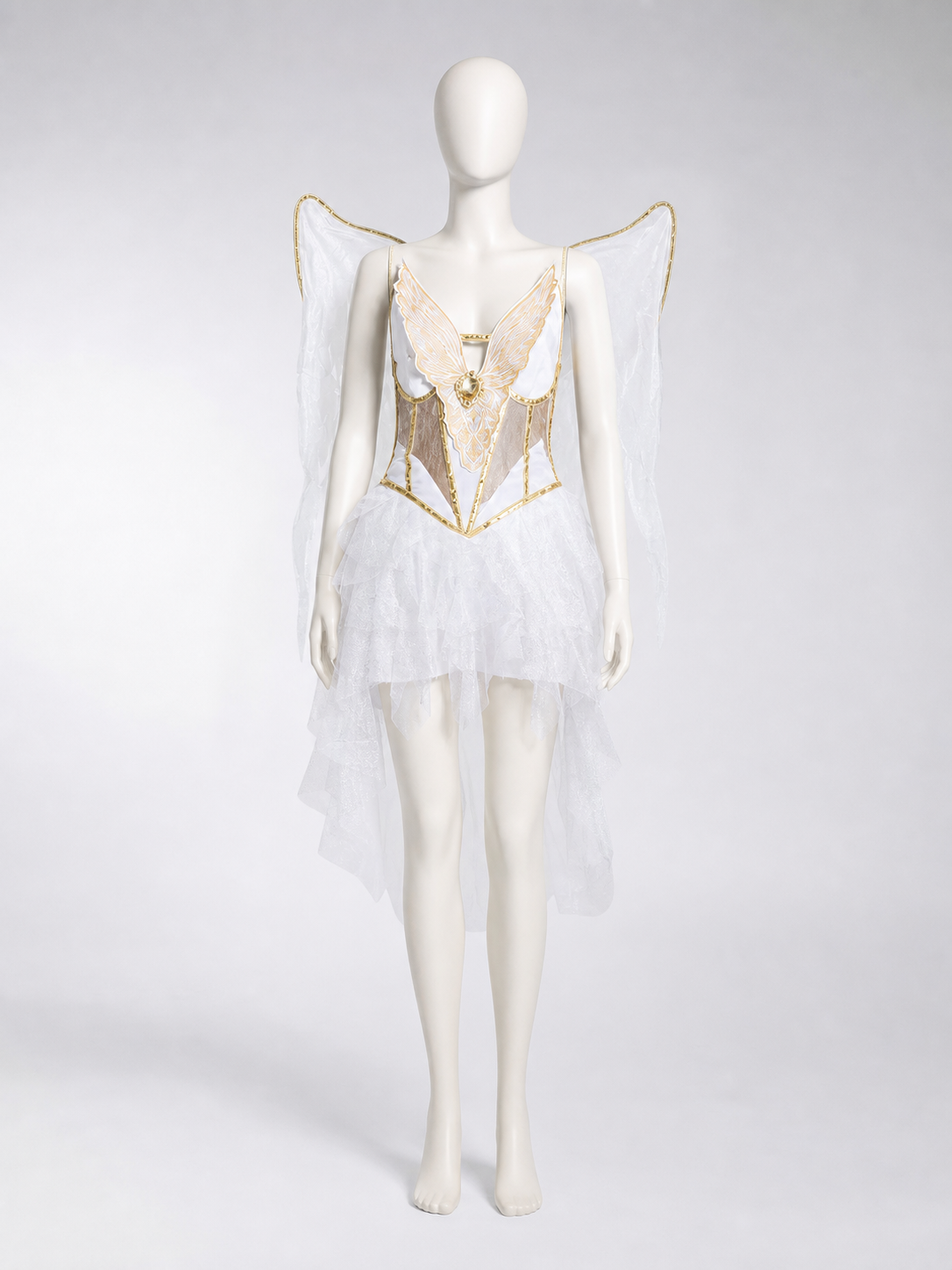 White-and-Gold Angel Costume with Wings and Halo
