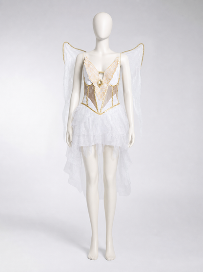 White-and-Gold Angel Costume with Wings and Halo