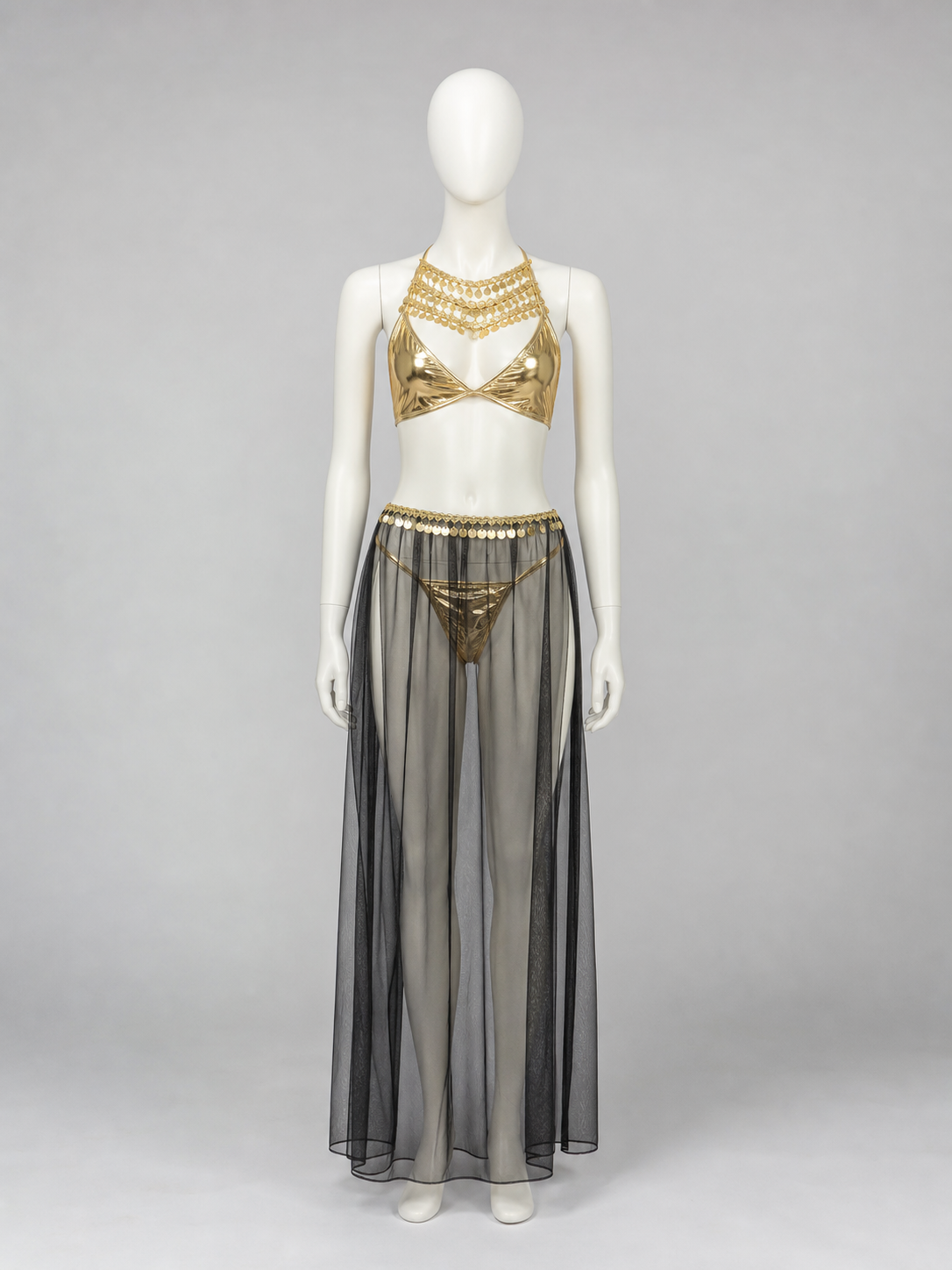 Cleopatra Costume with Gold Detailing and Sheer Skirt