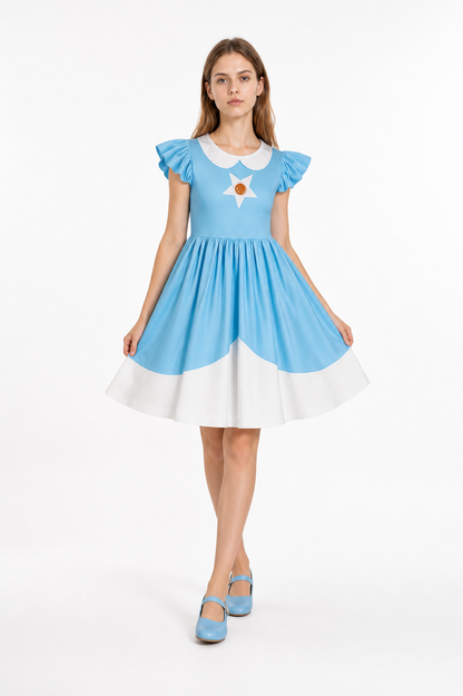 Blue Cosplay Dress with White Star and Ruffles Costume Dresses detail 2