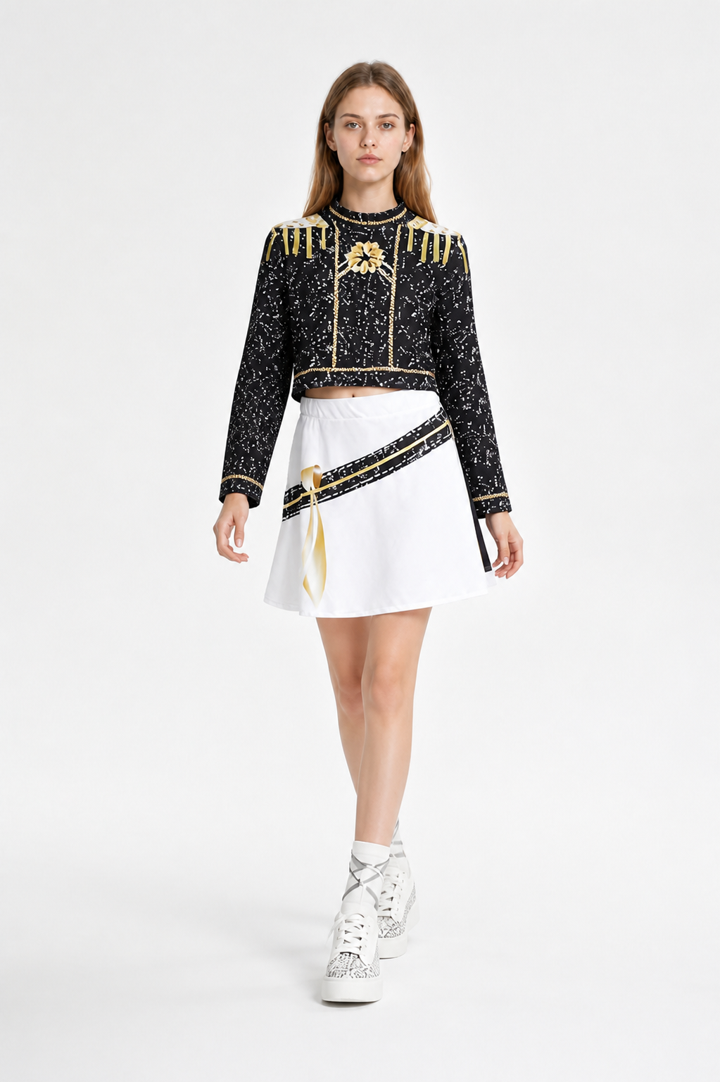 Cosplay Costume with Top and Skirt, Black and Gold