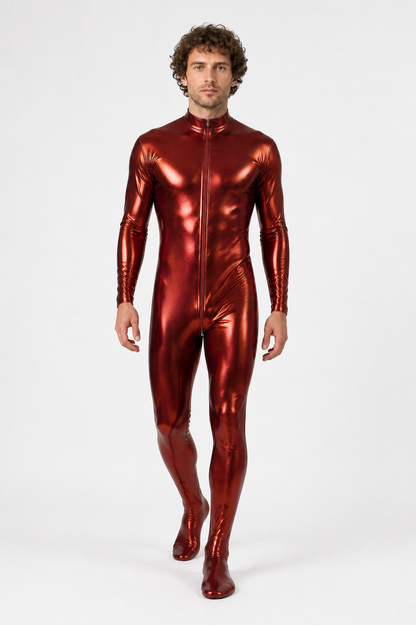 Glossy form-fitting jumpsuit with a zipper and feet product detail 2