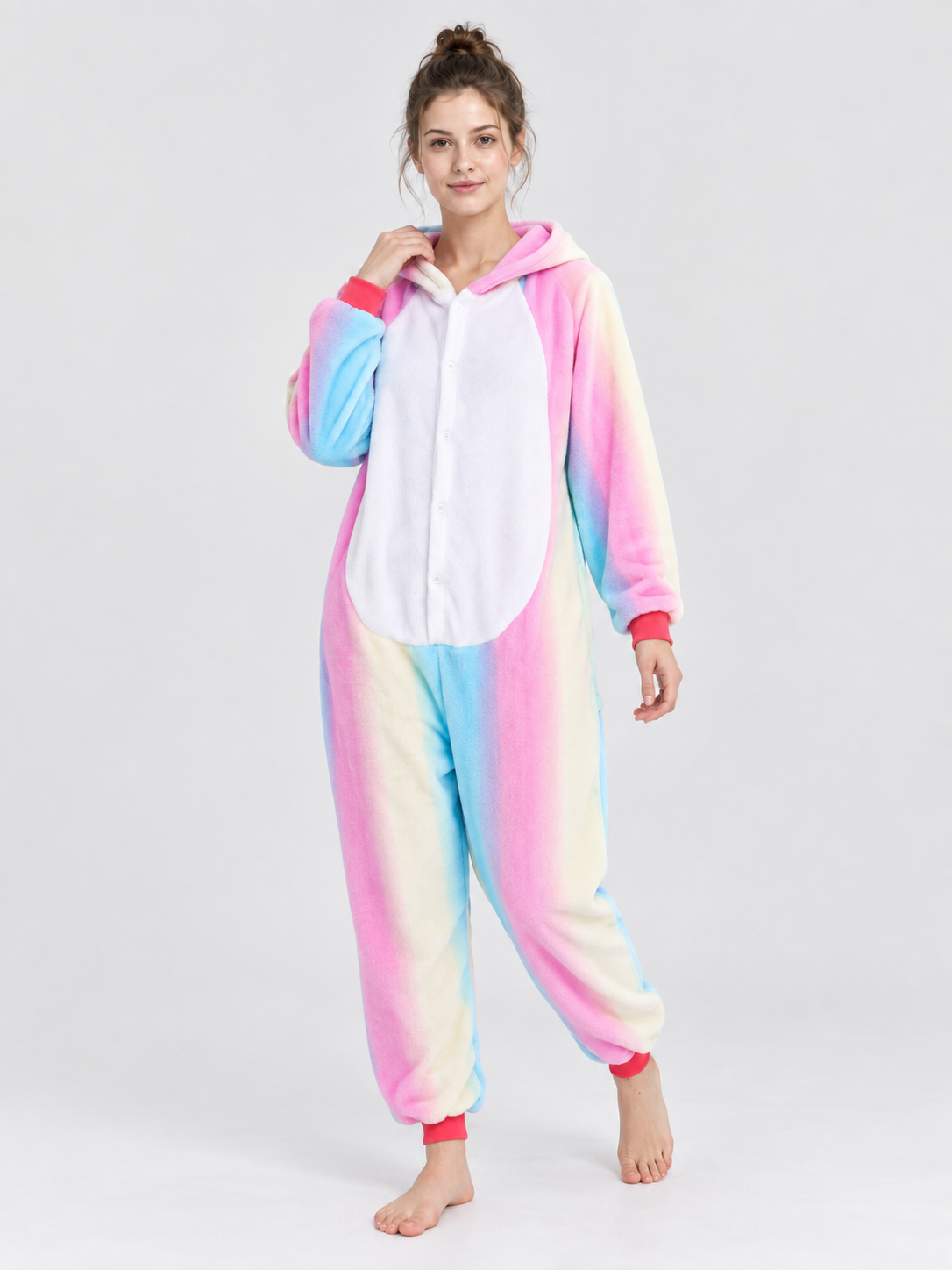 Hooded Kigurumi Jumpsuit, Flannel, Pastel
