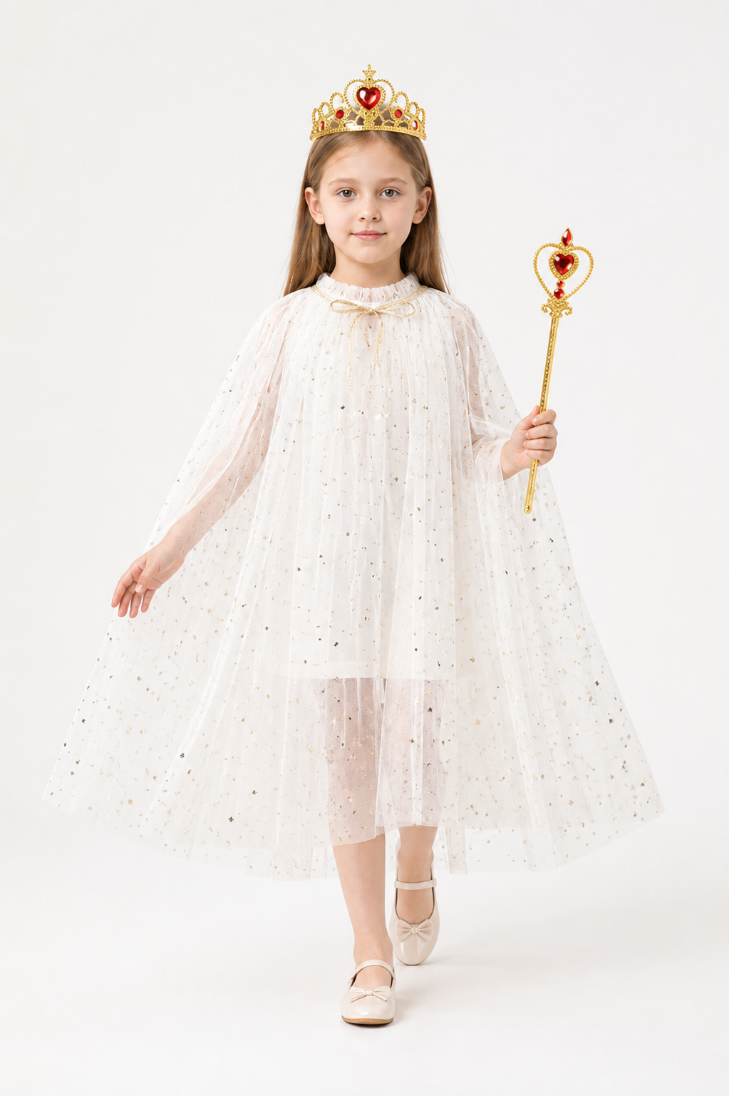 Children's White Cape with Stars and Crown Costume Capes detail 2