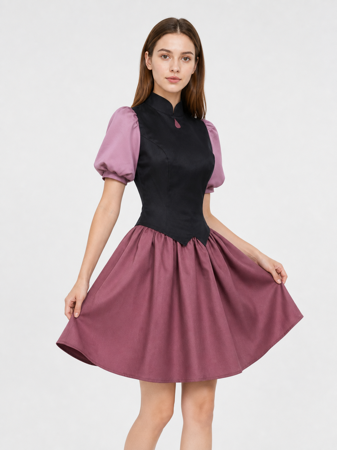 Amity Cosplay Costume: Black Top and Burgundy Skirt