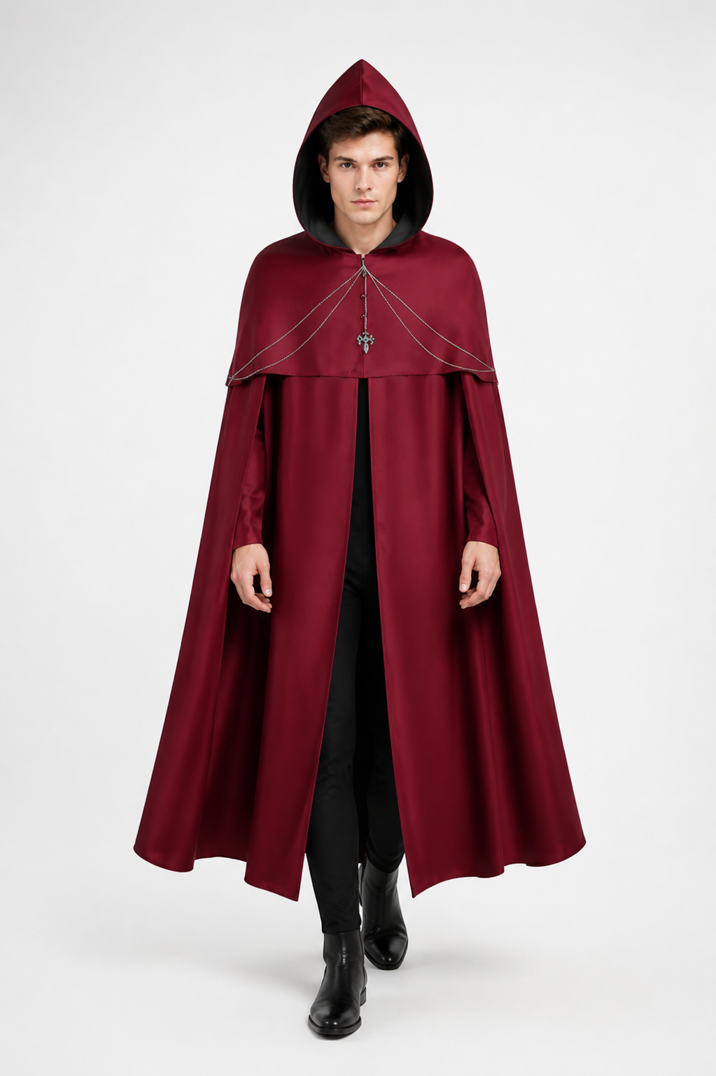 Long Hooded Cape with Chain for Halloween Costume Capes detail