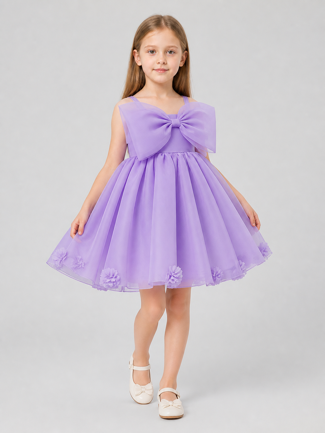 Full-skirted dress with bow and flowers, purple Costume Dresses detail 2