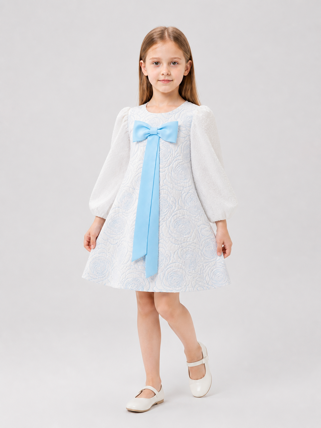 Children’s Dress with Bow, Full Skirt, Long Sleeves product detail 2