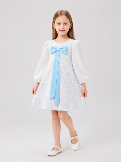 Children’s Dress with Bow, Full Skirt, Long Sleeves product detail 2