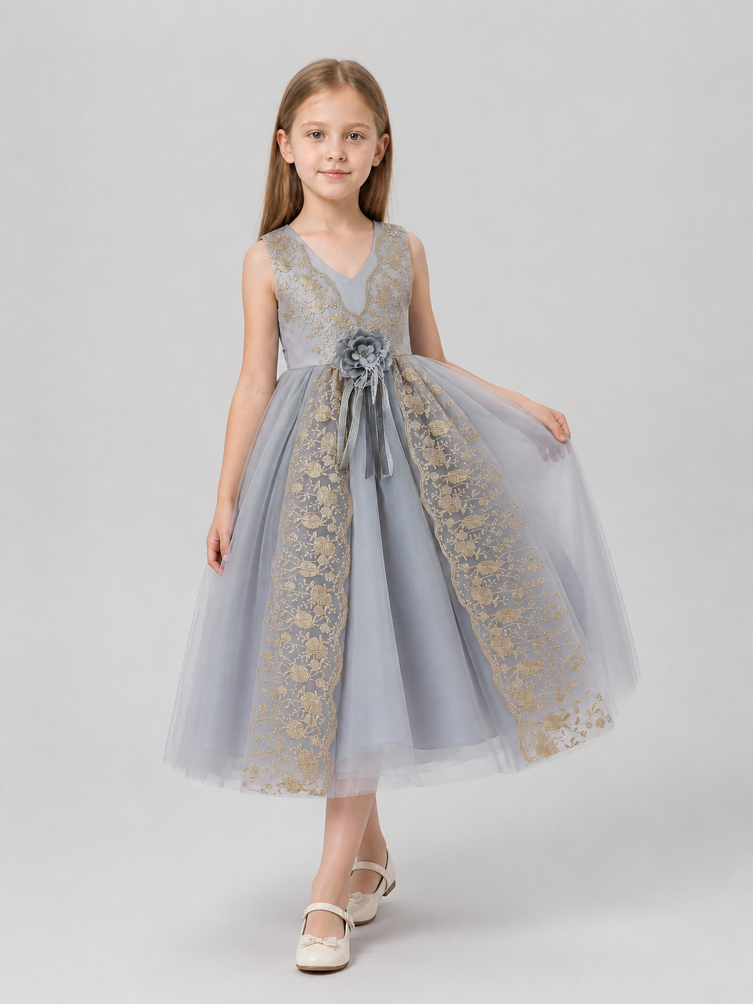 Dressy Dress with Gold Embroidery, Full Skirt Costume Dresses detail 2