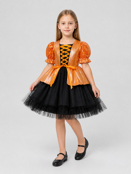 Children’s Princess Dress with Pumpkin and Bat Print product detail 2