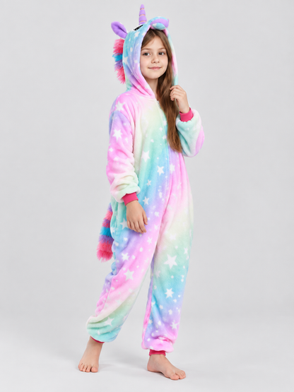 Unicorn and Star Print Hooded Pajama Jumpsuit