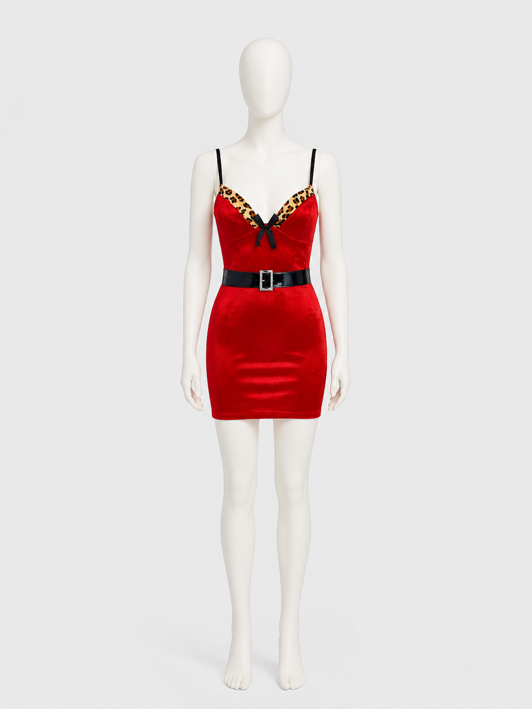 Red New Year's Dress with Leopard Print and Bow Costume Dresses detail