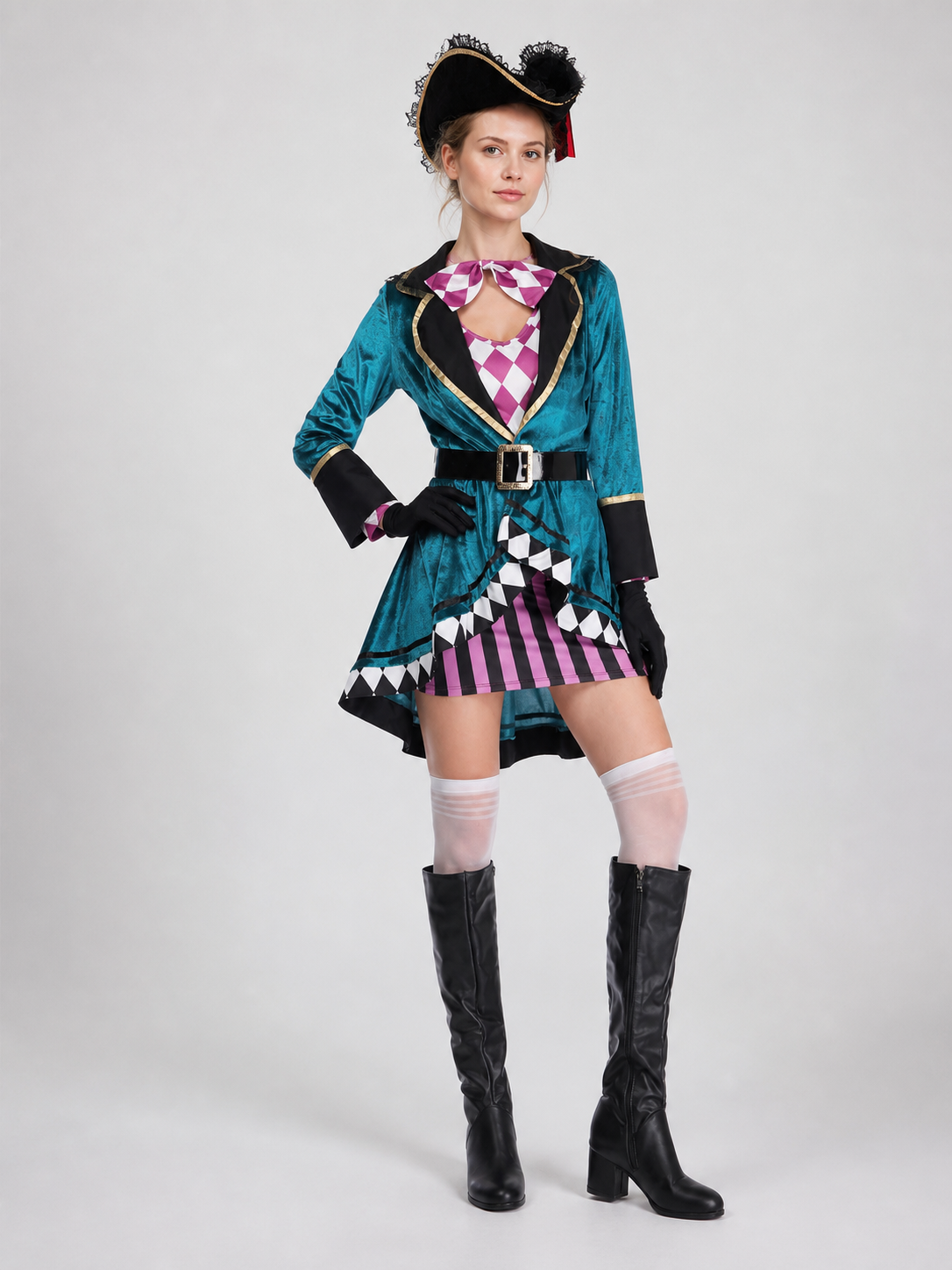 Halloween Pirate Costume with Skirt and Hat, S-XXL Costume Headwear detail