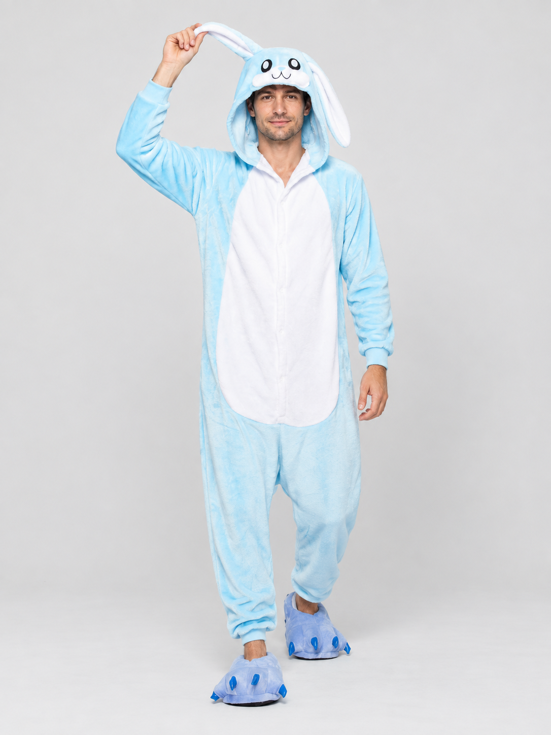 Flannel Pajama Jumpsuit with Bunny Hood