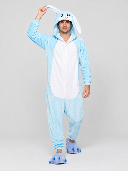 Flannel Pajama Jumpsuit with Bunny Hood