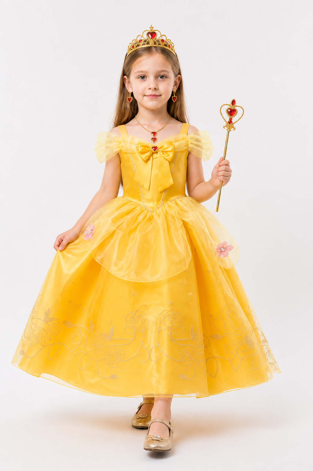 Children’s Carnival Dress with Crown and Floral Embroidery product detail 2