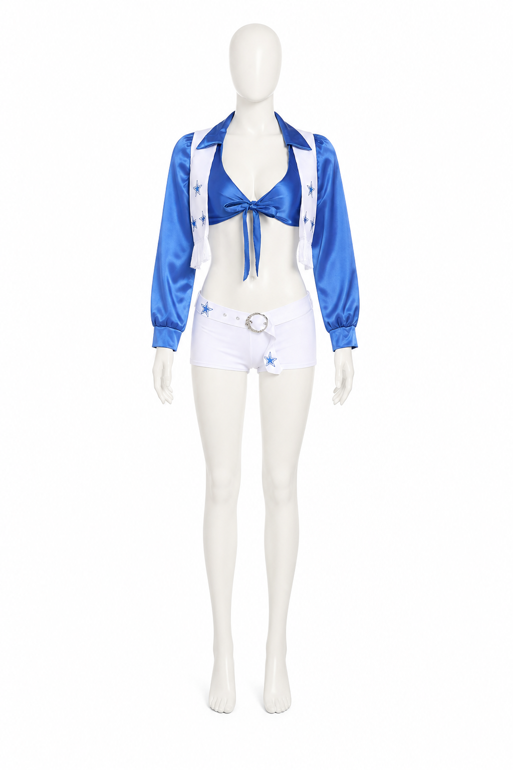 Blue and White Cheerleading Costume with Stars Costumes detail