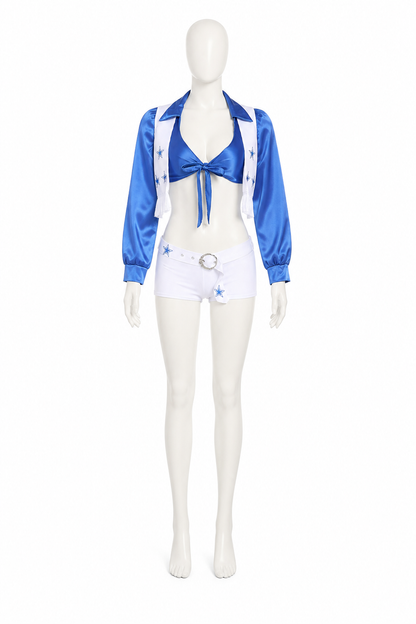 Blue and White Cheerleading Costume with Stars Costumes detail
