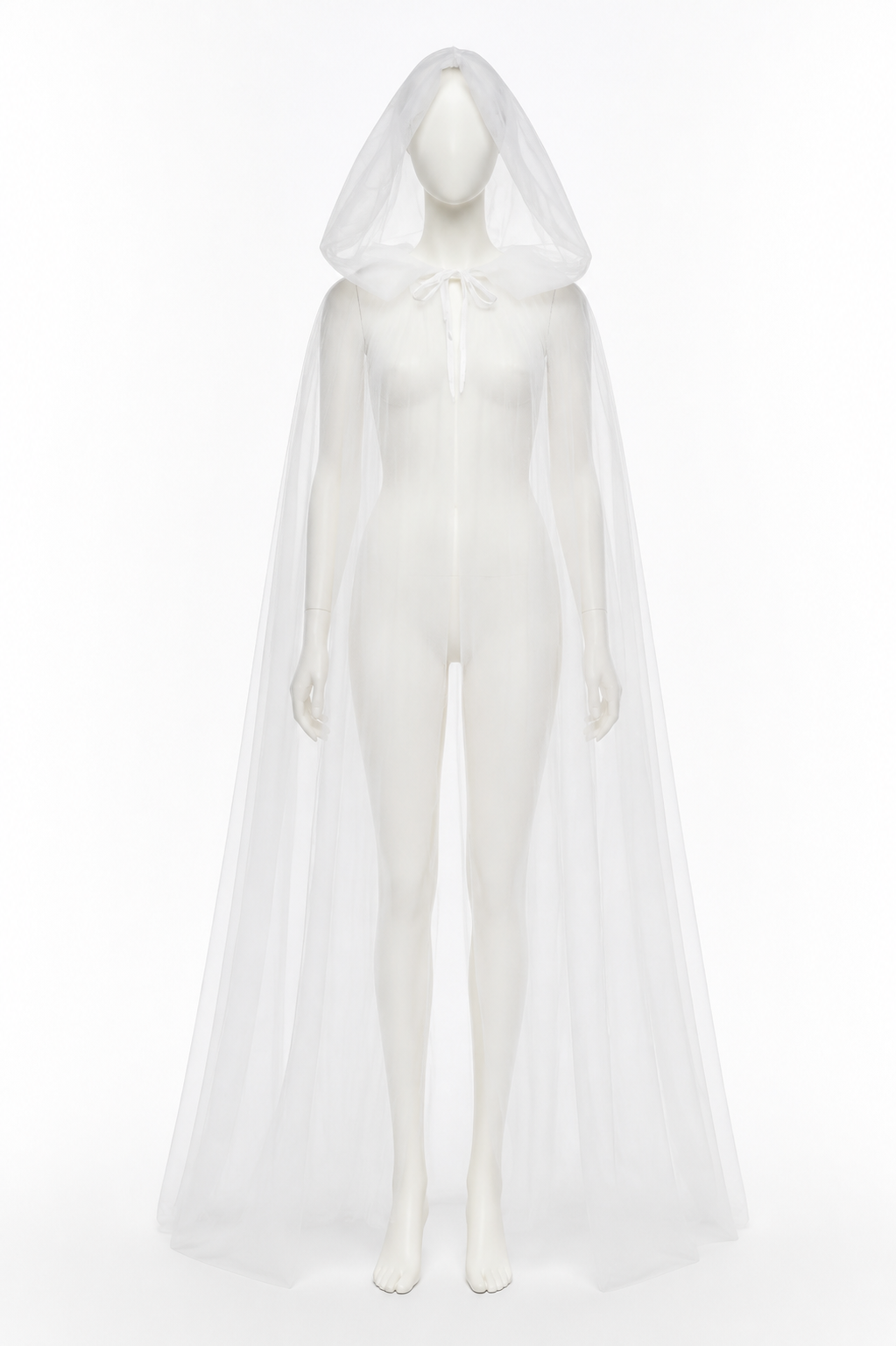 Long Semi-Transparent White Hooded Cape Costume Capes detail 2