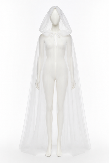 Long Semi-Transparent White Hooded Cape Costume Capes detail 2