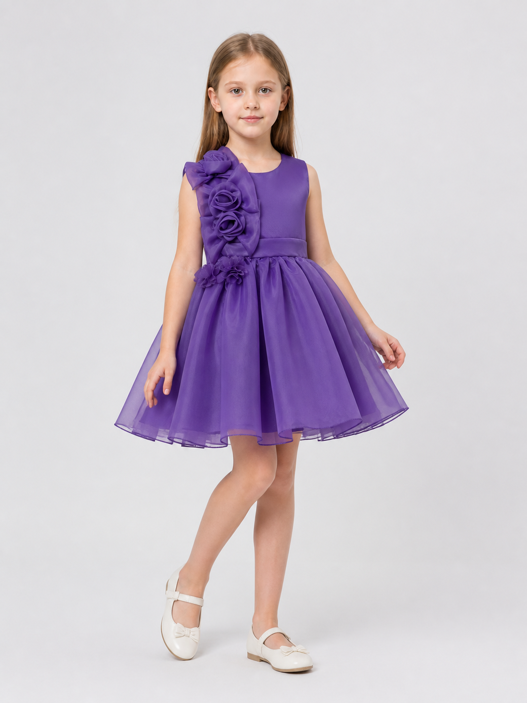 Purple Dress with Full Skirt and Flowers Costume Dresses detail 2