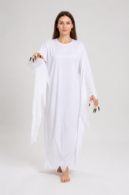White Zombie Costume, Long Robe with Jagged Edges