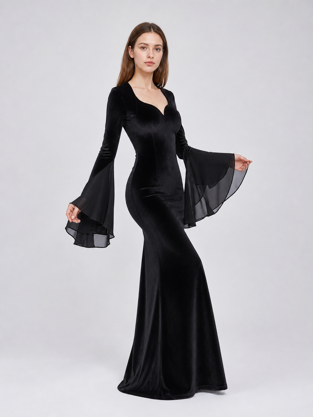 Black Gothic Floor-Length Evening Dress