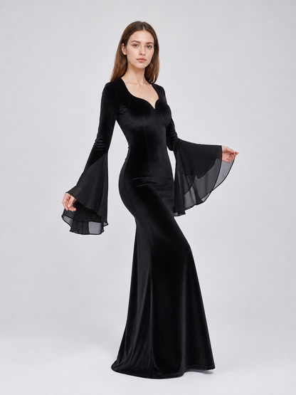 Black Gothic Floor-Length Evening Dress