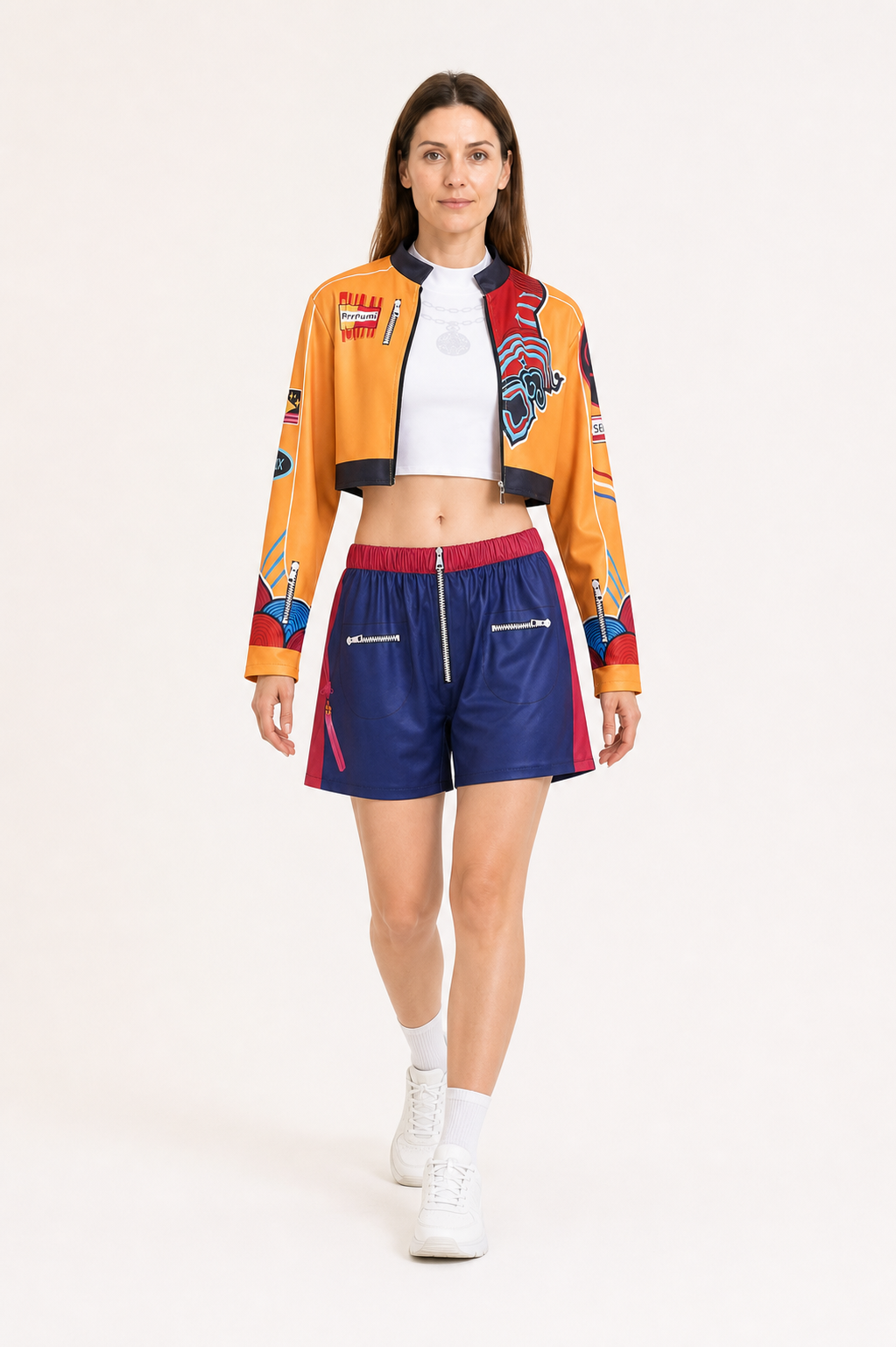 Cosplay Costume with Orange Jacket and White Top Costumes detail 2