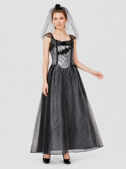 Black and Gray Vampire Bride Costume Dress with Veil Costume Dresses detail 2