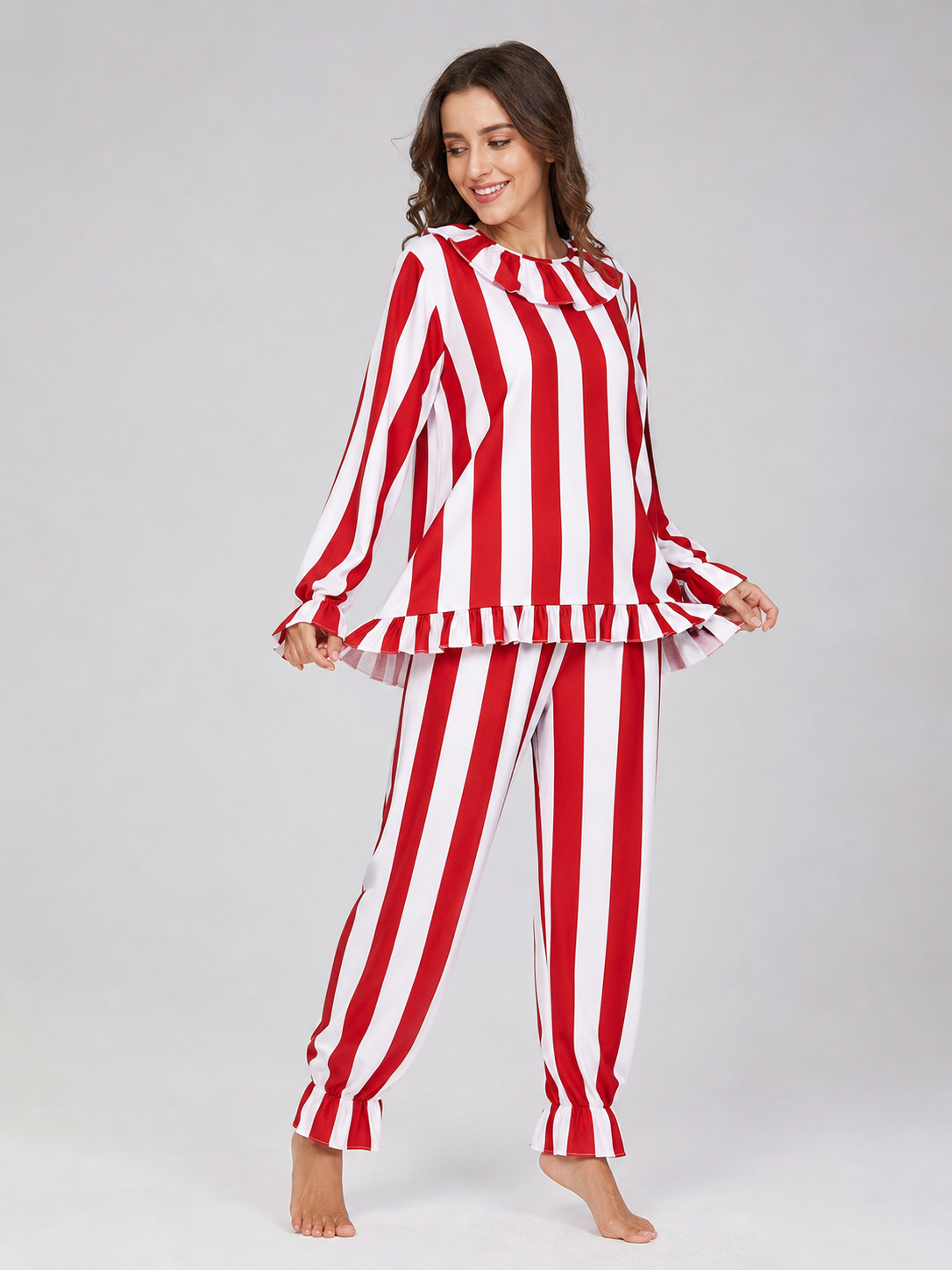 Red and White Striped Clown Costume for Cosplay