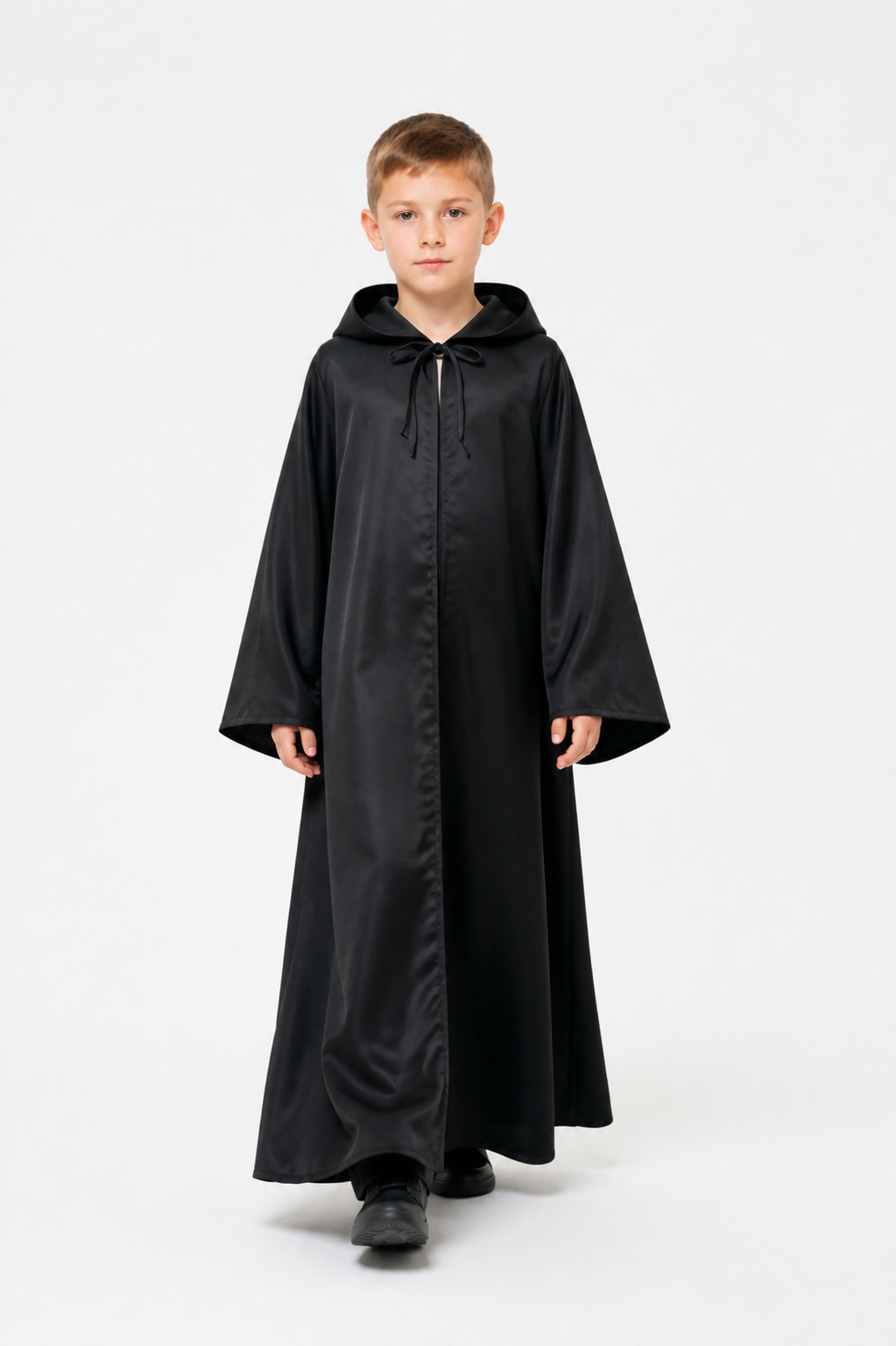 Long Black Hooded Cloak with Tie Closures Costume Capes detail 2