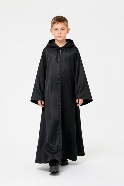 Long Black Hooded Cloak with Tie Closures Costume Capes detail 2
