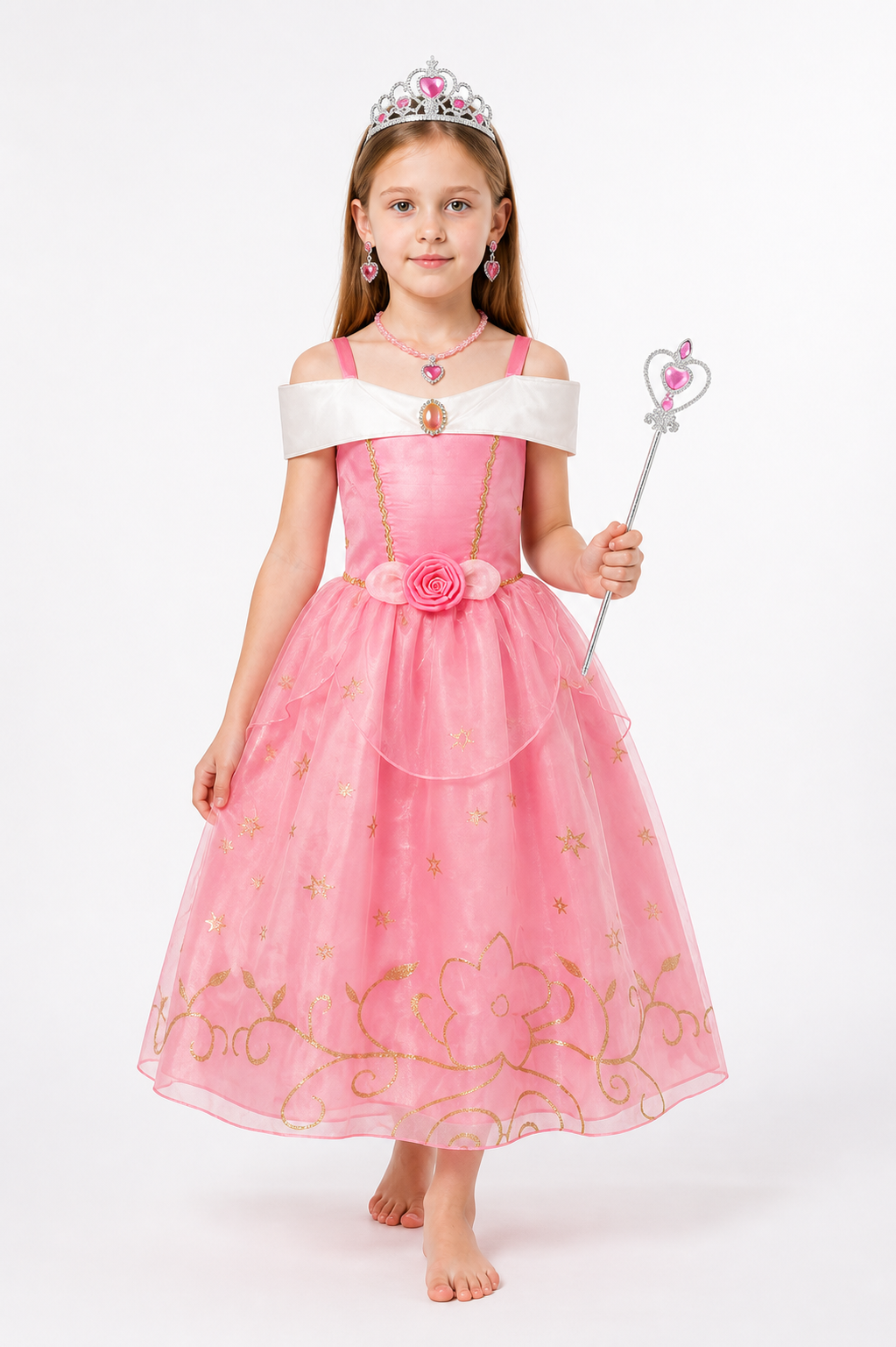 Pink Princess Costume with Crown and Magic Wand Costume Headwear detail 2