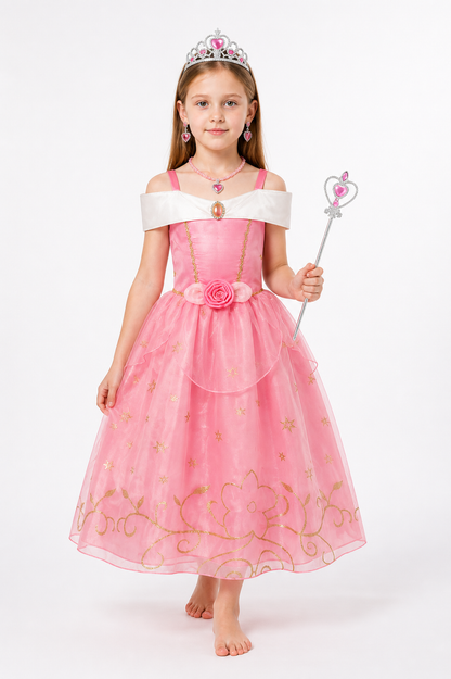 Pink Princess Costume with Crown and Magic Wand Costume Headwear detail 2