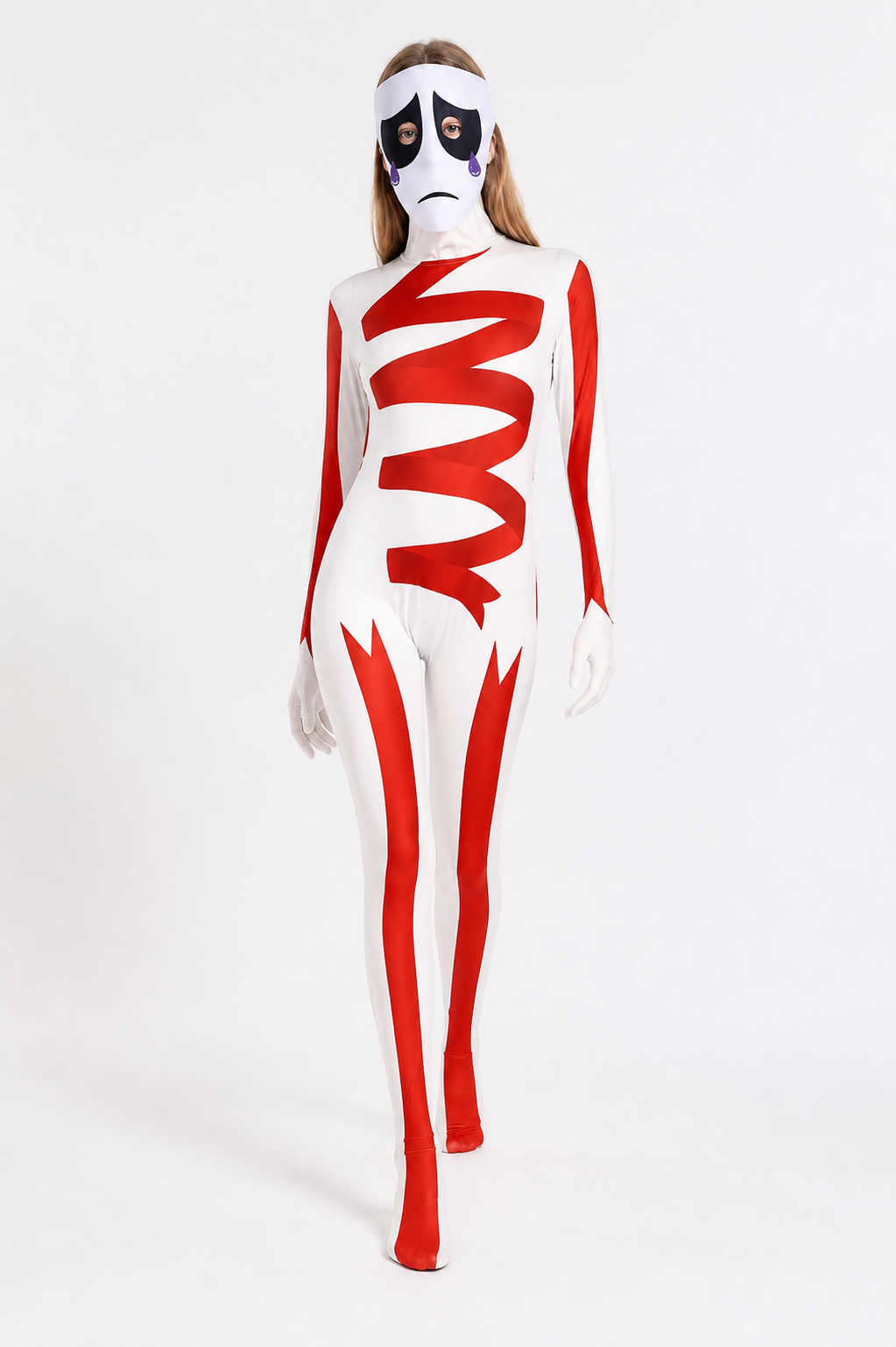 Pomni Cosplay Costume with Mask, White and Red Costume Masks detail