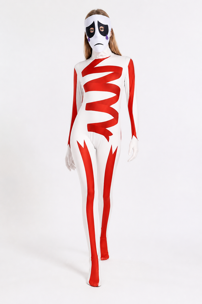 Pomni Cosplay Costume with Mask, White and Red Costume Masks detail