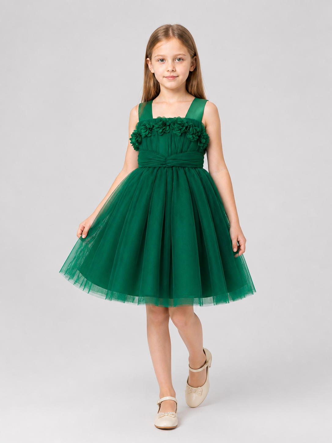 Girls' Green Tutu Dress with Flowers Costume Dresses detail 2