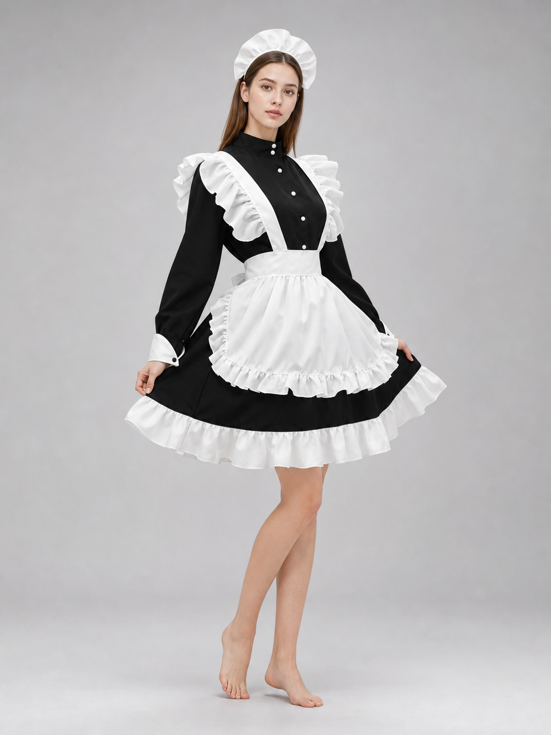 Costume Dress with White Apron and Cap