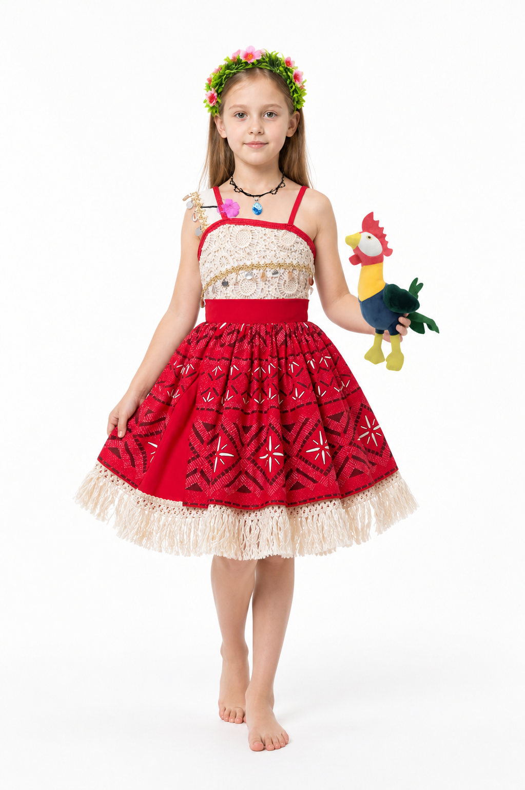 Children’s Moana costume with a red full skirt for Halloween product detail 2