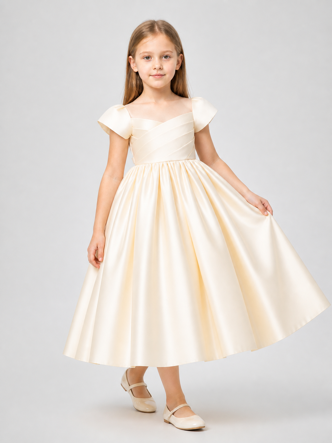Long Princess Dress for Girls with Puff Sleeves Costume Dresses detail 2