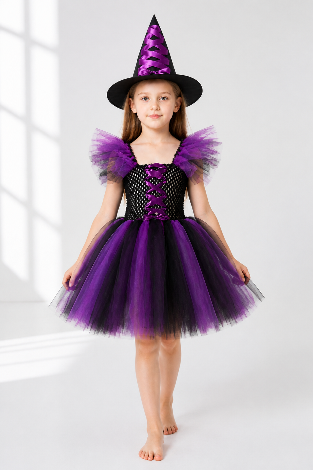 Children's Witch Costume with Dress and Hat, Purple Costume Dresses detail 2