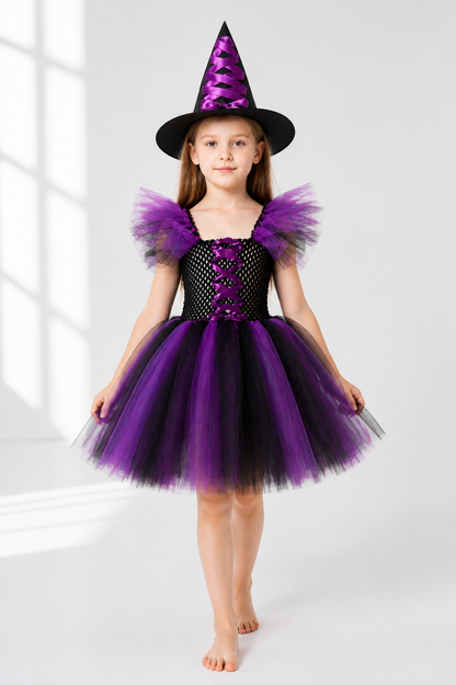 Children's Witch Costume with Dress and Hat, Purple Costume Dresses detail 2